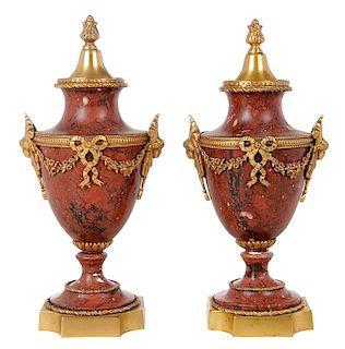 Pair of Louis XVI Bronze Mounted Urns
