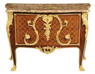 Louis XV Style Parquetry Inlaid Commode
