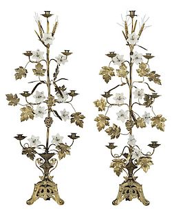 Pair French High Alter Candelabra/Glass Flowers
