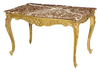 Louis XV Style Carved, Gilt and Marble Top Table