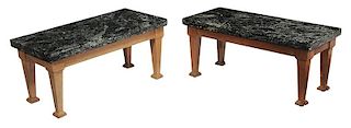 Pair Neoclassical Style Marble Top Low Tables