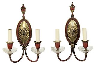 Pair Neoclassical Gilt and Painted Brass Sconces