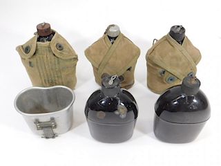 WWII U.S. Army Enameled Canteens and Covers (5)