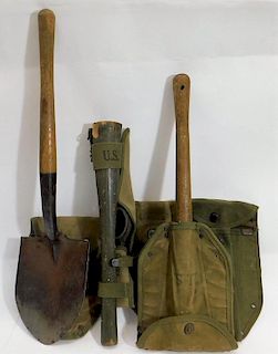 WWII U.S. Army Jeep Shovel, Pack Shovel & Pick-Axe