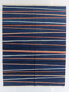 Modern Natural Dye Striped Kilim: 6'4'' x 7'10''