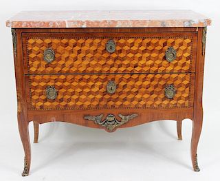 French Marquetry Inlaid Commode, Louis XV Style