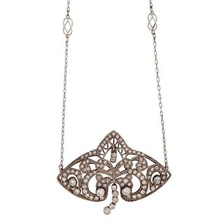 18 Karat Gold and Silver Diamond Necklace