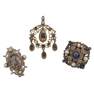 Austro Hungarian Gilt Brooches and Pendant