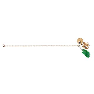 Gold Filled Bracelet with Jade and Gold Charms