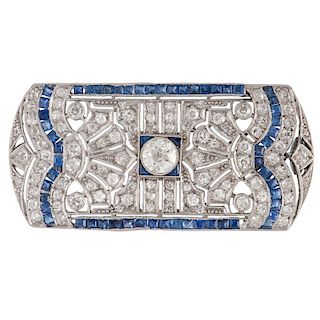 Platinum Diamond and Sapphire Art Deco Brooch