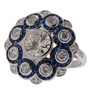 Platinum Diamond and Sapphire Art Deco Style Ring