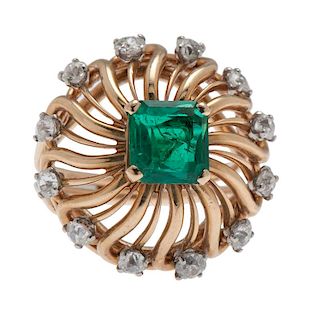 Mellerio 18 Karat Yellow Gold Emerald and Diamond Ring