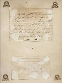 (BONAPARTE, NAPOLEON) A Collection of Napoleonic Ephemera, comprising two notecards and a few strands of hair.