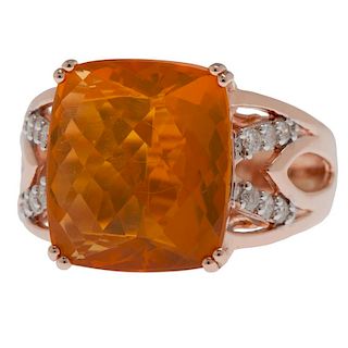 14 Karat Rose Gold Fire Opal and Diamond Ring