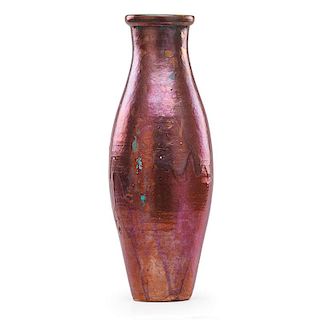 PEWABIC Fine tall vase, oxblood glaze