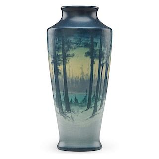 S. COYNE; ROOKWOOD Winter Scenic Vellum vase