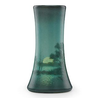 E.T. HURLEY; ROOKWOOD Scenic Vellum vase