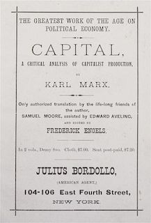 MARX, KARL. Capital: A Critical Analysis of Capitalist Production. London, 1887. 2 vols. First English edition.