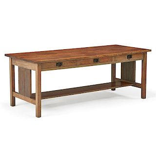 GUSTAV STICKLEY Spindled three-drawer table
