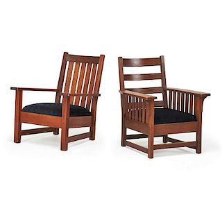 L. & J.G. STICKLEY; STICKLEY BROS Two armchairs