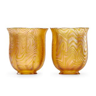 TIFFANY STUDIOS Two gold Favrile glass shades