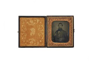 Cased Ambrotype of a Man with Gold Rush Era adornment