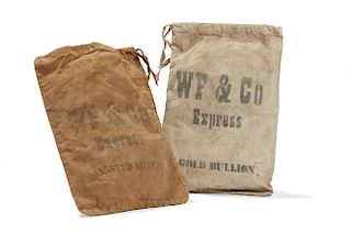 Two Wells Fargo Gold/Silver Cloth Bags