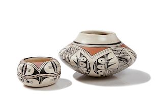 Two Helen Naha, Feather Woman (Hopi, 1922-1993) Pots