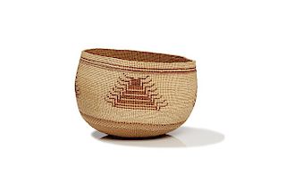 Hupa Indian Basket with Quail Plume Design