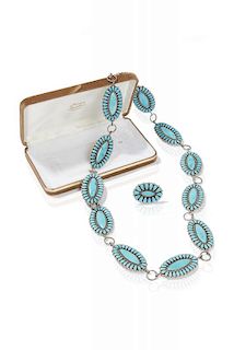 Alice Quam (Zuni) Silver Turquoise Belt and Ring