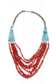 Turquoise and Coral Navajo Necklace
