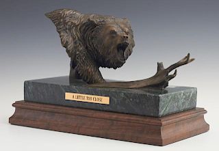Winston Churchill (Vermont) "A Little Too Close," 20th c., cast and patinated bronze, mounted on a figured green marble