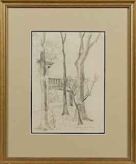 Wanda Simmons (Newcomb School, early 20th c.), three graphite sketches, "Rosamond Hill", 1911, titled and dated lower right, 