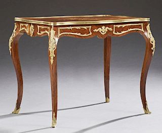 French Louis XV Style Bronze Ormolu Mounted Marquetry Inlaid Kingwood Writing Table, 20th c