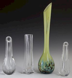 Group of Four Vases, 20th c., one of Art Glass, probably Venetian, two of Baccarat Crystal, and one Daum pentagonal example, 