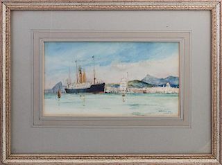 William Minshall Birchall (1844-1941, American), "R. M. S. Nieret at Rio," 1919, watercolor, titled signed and dated lower ri