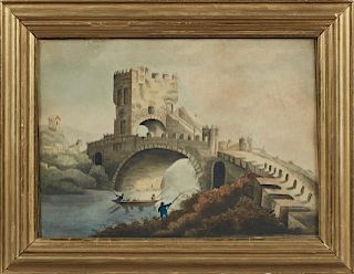 Louise Beddelen Latour, "Bridge at Pereira," 1817, watercolor, pencil signed and dated, lower left margin, pencil titled lowe