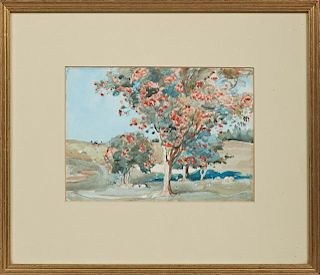 William Walls (1860-1942), "Orchard in Bloom," watercolor, signed lower right, presented in a gilt frame, H.- 7 1/4 in., W.- 