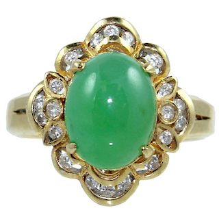 18K Yellow Gold Jade & Diamond Ring, 4.2 dwt