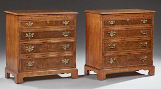 Pair of Georgian Style Banded Walnut Bachelor's Chests, 20th c., by the Hickory Chair Co., James River Collection, the banded