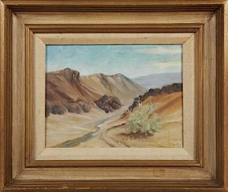 Claire Burton, "Soda Springs," 20th c., oil on canvas, signed lower right, presented in a gilt and mahogany frame with a line
