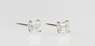 Pair of 14K White Gold Diamond Stud Earrings, each with a .0335 carat princess cut diamond, total diamond weight- .67 cts., w