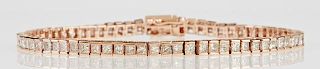 14K Rose Gold Tennis Bracelet, each of the seventy-two links with a princess cut diamond, total diamond weight- 5