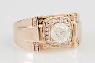 Man's 14K Rose Gold Dinner Ring, with a central 1