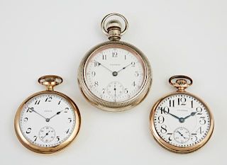 Group of Three Pocket Watches, early 20th c., consisting of a gold filled Waltham railroad example,1906, Model 1899,