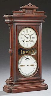 American Well Carved Walnut "Index" Calendar Mantle Clock, patented 1866, Ithaca New York, manufactured for Lynch Brothers, t