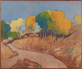 Andrew W. Taylor (1949- , Colorado), "Autumnal Mountain Road," oil on canvas, 1979, signed and dated lower left, presented in