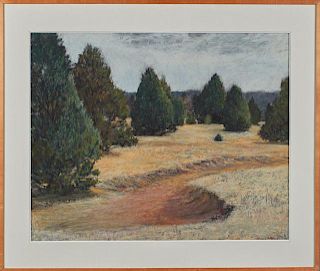 Glen Whitehead (1940- , Texas), "Cedars in a Clearing," 20th c., pastel, signed lower right, presented in a wood artist's fra