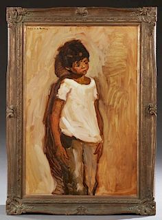 Ducle H. de Beatriz (1931-, Cuban), "Mexican Boy," 20th c., oil on canvas, signed upper left, presented in a carved giltwood 