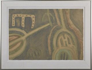 Joyce Mayer (Louisiana), "Untitled," 20th c., mixed media on paper, signed lower left with monogram, presented in a silvered 